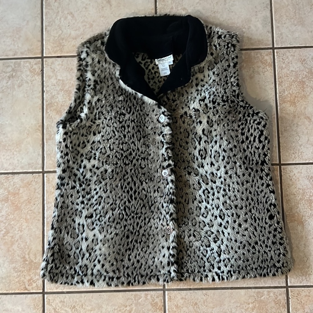 Coldwater Creek Faux Fur Leopard Print Vest,‎ Sz Large